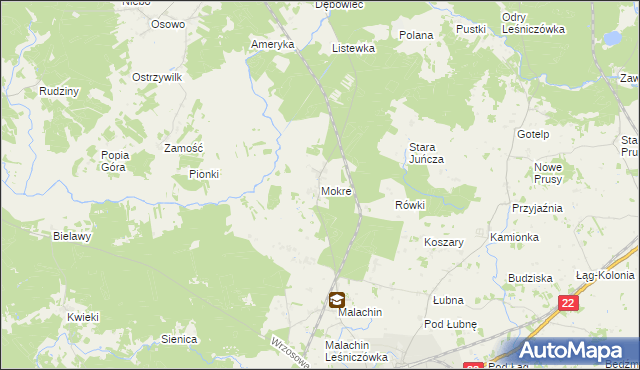 mapa Mokre gmina Czersk, Mokre gmina Czersk na mapie Targeo