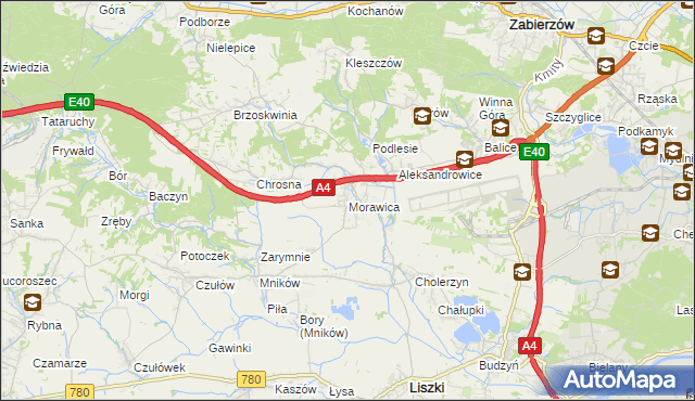 mapa Morawica gmina Liszki, Morawica gmina Liszki na mapie Targeo