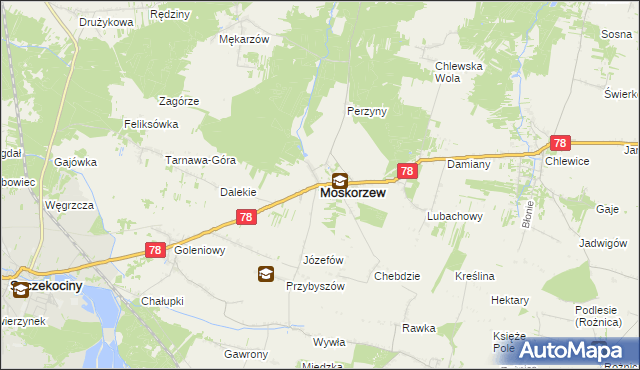 mapa Moskorzew, Moskorzew na mapie Targeo