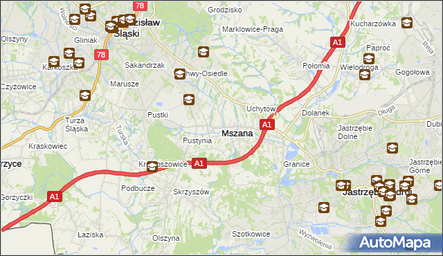 mapa Mszana powiat wodzisławski, Mszana powiat wodzisławski na mapie Targeo