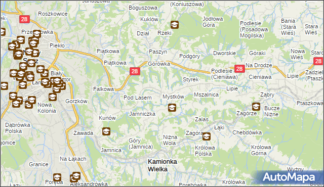 mapa Mystków, Mystków na mapie Targeo