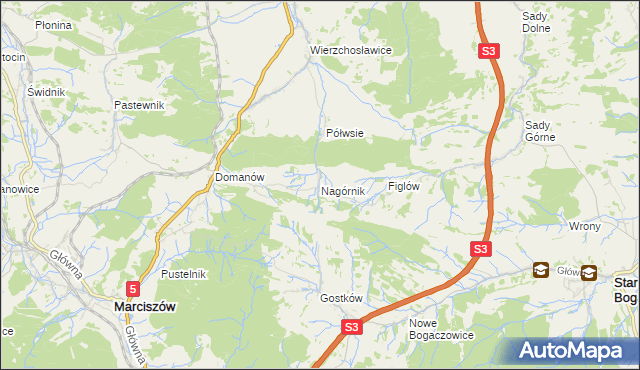 mapa Nagórnik gmina Marciszów, Nagórnik gmina Marciszów na mapie Targeo