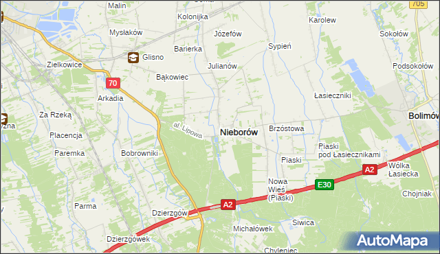 mapa Nieborów powiat łowicki, Nieborów powiat łowicki na mapie Targeo