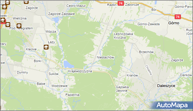 mapa Niestachów gmina Daleszyce, Niestachów gmina Daleszyce na mapie Targeo