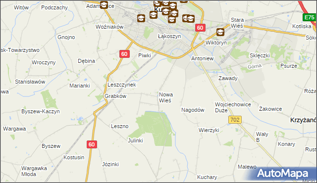 mapa Nowa Wieś gmina Kutno, Nowa Wieś gmina Kutno na mapie Targeo