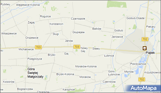 mapa Nowy Gaj gmina Góra Świętej Małgorzaty, Nowy Gaj gmina Góra Świętej Małgorzaty na mapie Targeo