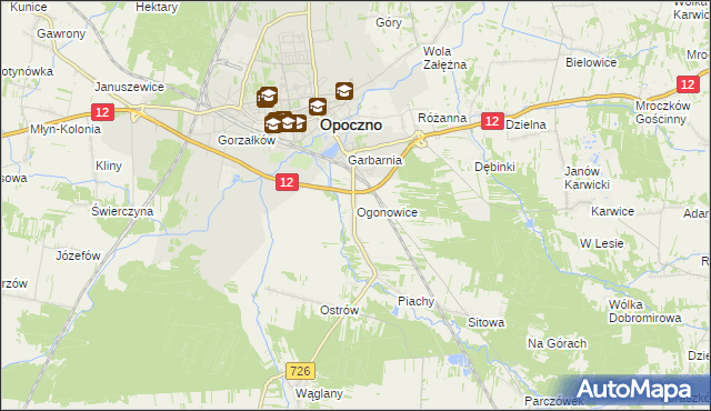 mapa Ogonowice gmina Opoczno, Ogonowice gmina Opoczno na mapie Targeo