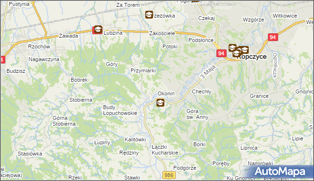 mapa Okonin gmina Ropczyce, Okonin gmina Ropczyce na mapie Targeo