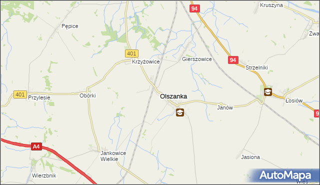 mapa Olszanka powiat brzeski, Olszanka powiat brzeski na mapie Targeo