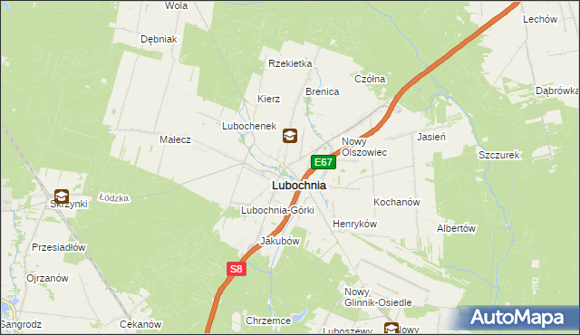 mapa Olszowiec gmina Lubochnia, Olszowiec gmina Lubochnia na mapie Targeo