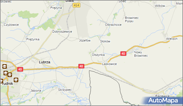 mapa Olszynka gmina Lubrza, Olszynka gmina Lubrza na mapie Targeo