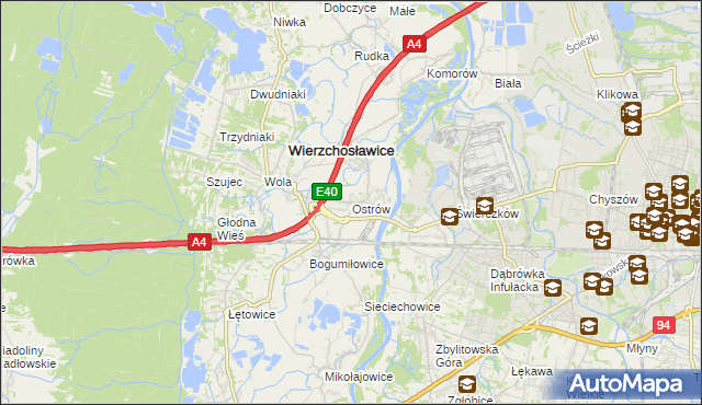 mapa Ostrów gmina Wierzchosławice, Ostrów gmina Wierzchosławice na mapie Targeo