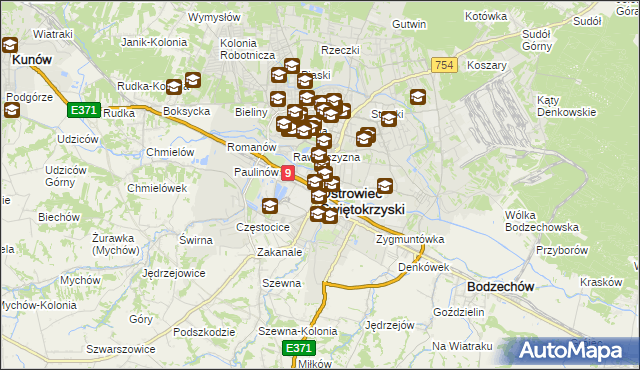 mapa Ostrowiec Świętokrzyski, Ostrowiec Świętokrzyski na mapie Targeo