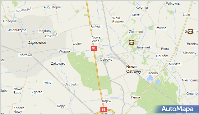 mapa Ostrowy gmina Nowe Ostrowy, Ostrowy gmina Nowe Ostrowy na mapie Targeo