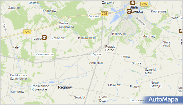 mapa Pągów gmina Biała Rawska, Pągów gmina Biała Rawska na mapie Targeo