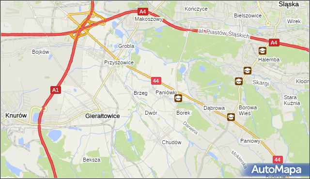 mapa Paniówki, Paniówki na mapie Targeo