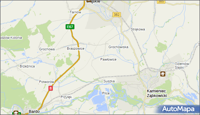 mapa Pawłowice gmina Ząbkowice Śląskie, Pawłowice gmina Ząbkowice Śląskie na mapie Targeo