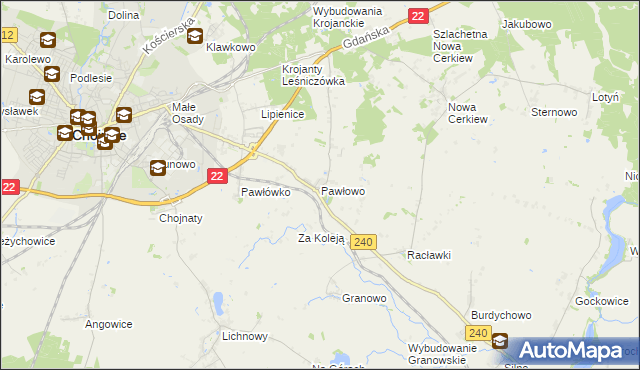 mapa Pawłowo gmina Chojnice, Pawłowo gmina Chojnice na mapie Targeo