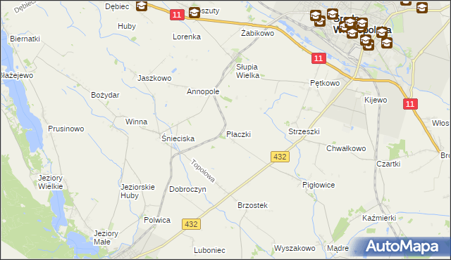 mapa Płaczki gmina Zaniemyśl, Płaczki gmina Zaniemyśl na mapie Targeo