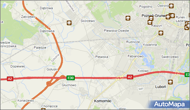 mapa Plewiska gmina Komorniki, Plewiska gmina Komorniki na mapie Targeo