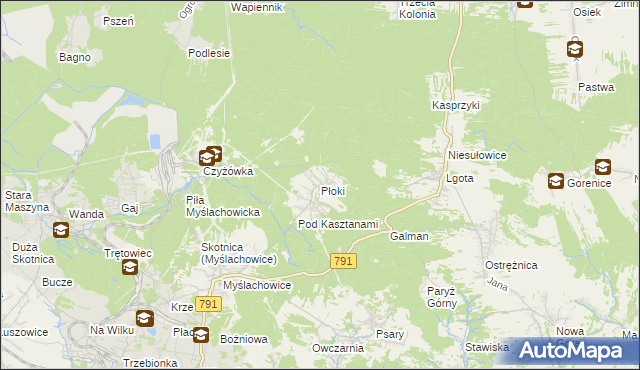 mapa Płoki gmina Trzebinia, Płoki gmina Trzebinia na mapie Targeo