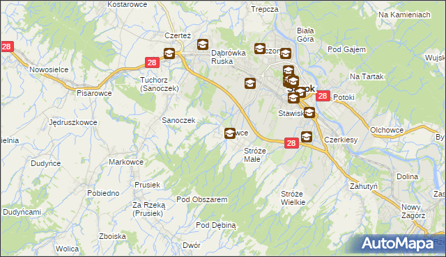 mapa Płowce gmina Sanok, Płowce gmina Sanok na mapie Targeo