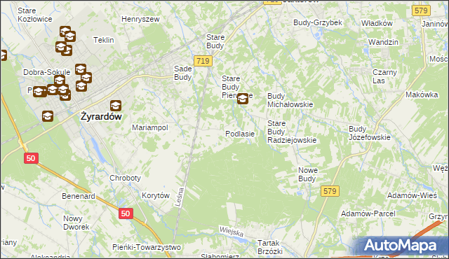 mapa Podlasie gmina Radziejowice, Podlasie gmina Radziejowice na mapie Targeo