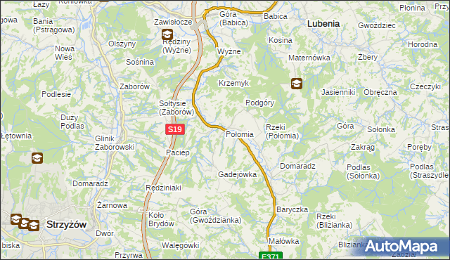 mapa Połomia gmina Niebylec, Połomia gmina Niebylec na mapie Targeo