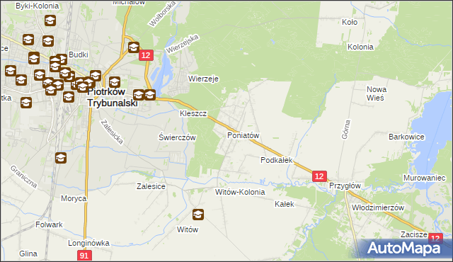 mapa Poniatów gmina Sulejów, Poniatów gmina Sulejów na mapie Targeo