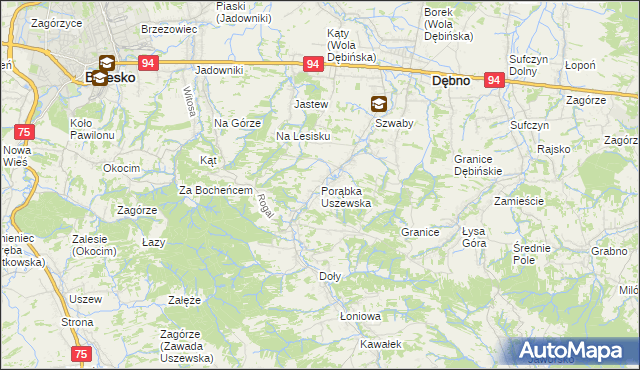 mapa Porąbka Uszewska, Porąbka Uszewska na mapie Targeo