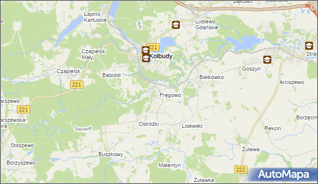 mapa Pręgowo gmina Kolbudy, Pręgowo gmina Kolbudy na mapie Targeo