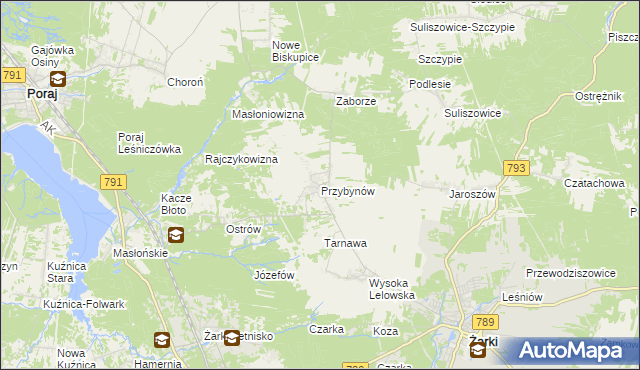 mapa Przybynów, Przybynów na mapie Targeo