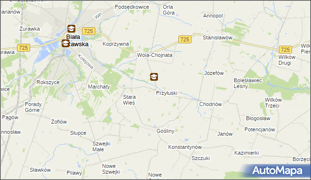 mapa Przyłuski gmina Biała Rawska, Przyłuski gmina Biała Rawska na mapie Targeo