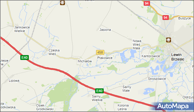 mapa Ptakowice gmina Lewin Brzeski, Ptakowice gmina Lewin Brzeski na mapie Targeo