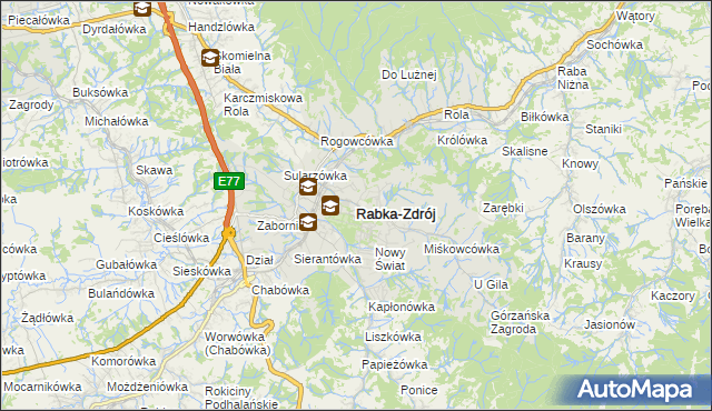 mapa Rabka-Zdrój, Rabka-Zdrój na mapie Targeo
