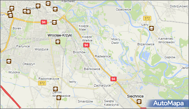 mapa Radwanice gmina Siechnice, Radwanice gmina Siechnice na mapie Targeo