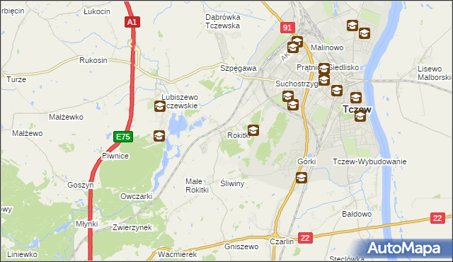 mapa Rokitki gmina Tczew, Rokitki gmina Tczew na mapie Targeo