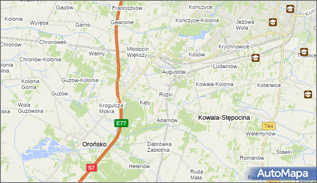 mapa Rożki gmina Kowala, Rożki gmina Kowala na mapie Targeo