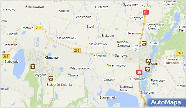 mapa Różnowo gmina Ślesin, Różnowo gmina Ślesin na mapie Targeo