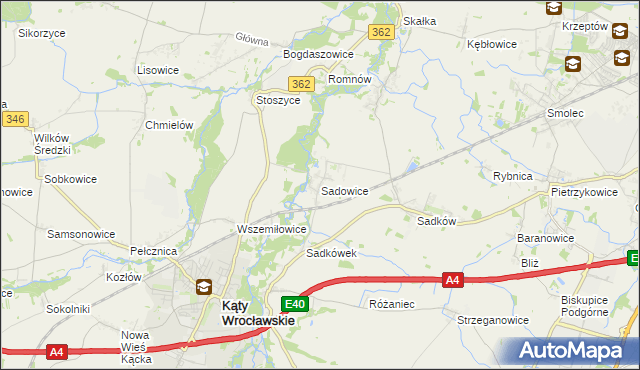 mapa Sadowice gmina Kąty Wrocławskie, Sadowice gmina Kąty Wrocławskie na mapie Targeo