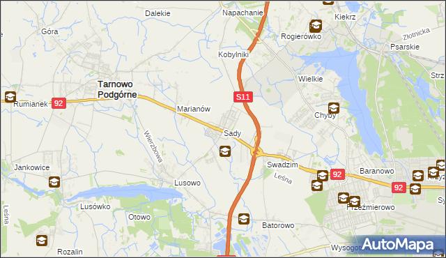 mapa Sady gmina Tarnowo Podgórne, Sady gmina Tarnowo Podgórne na mapie Targeo