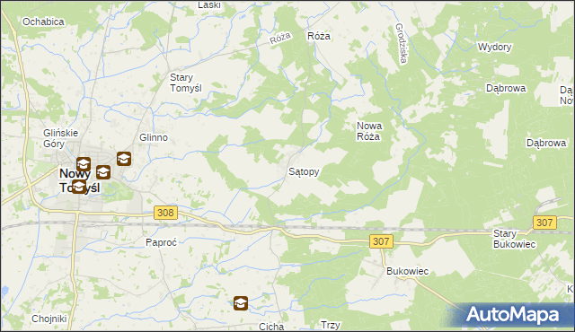 mapa Sątopy gmina Nowy Tomyśl, Sątopy gmina Nowy Tomyśl na mapie Targeo