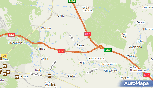 mapa Sielce gmina Końskowola, Sielce gmina Końskowola na mapie Targeo