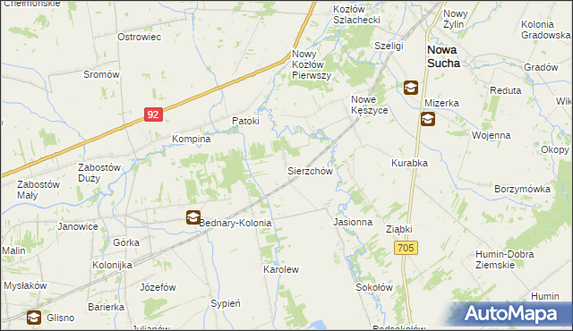 mapa Sierzchów gmina Bolimów, Sierzchów gmina Bolimów na mapie Targeo