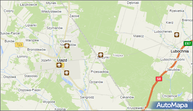 mapa Skrzynki gmina Ujazd, Skrzynki gmina Ujazd na mapie Targeo