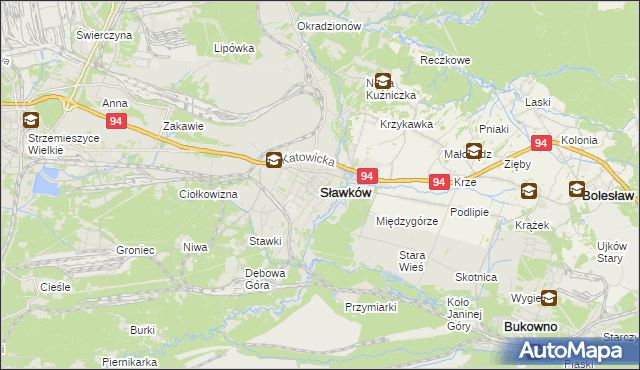 mapa Sławków powiat będziński, Sławków powiat będziński na mapie Targeo