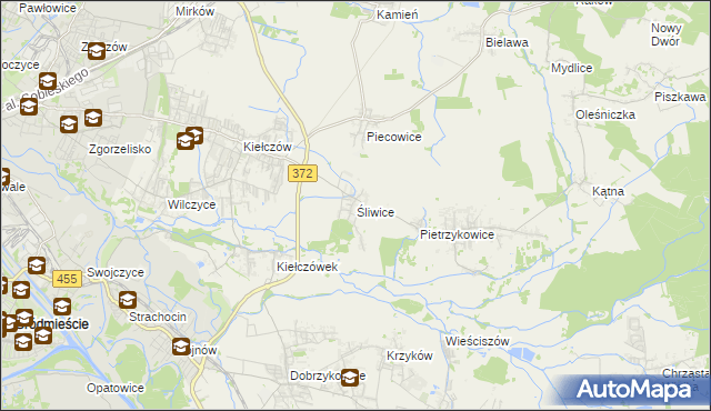 mapa Śliwice gmina Długołęka, Śliwice gmina Długołęka na mapie Targeo