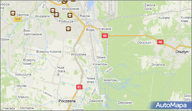 mapa Słowik gmina Poczesna, Słowik gmina Poczesna na mapie Targeo