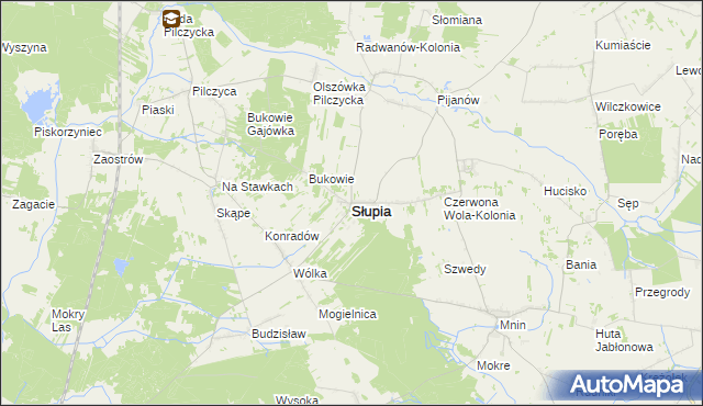 mapa Słupia gmina Słupia Konecka, Słupia gmina Słupia Konecka na mapie Targeo