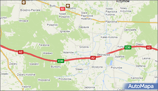 mapa Smólnik gmina Krzymów, Smólnik gmina Krzymów na mapie Targeo